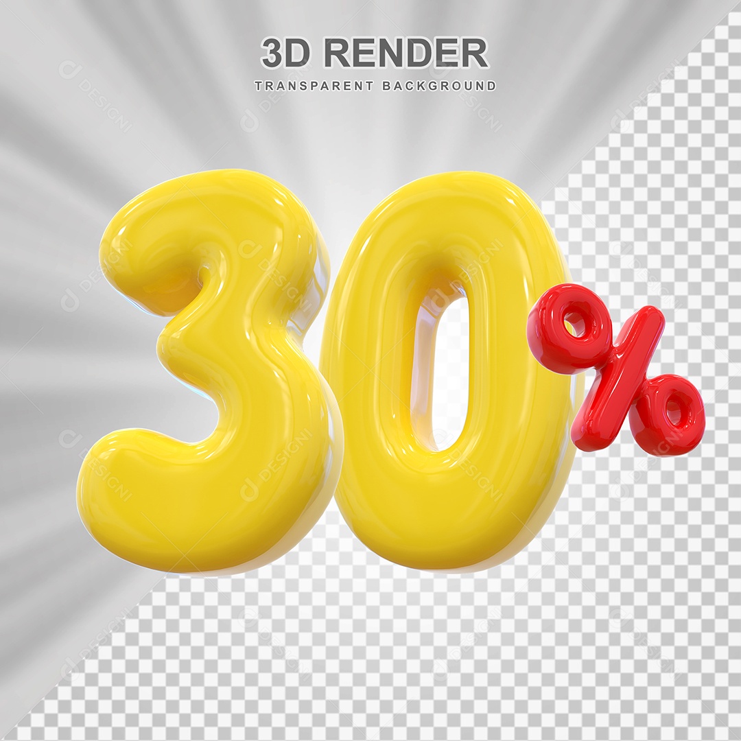 Número de Desconto 30% Elemento 3D Dourado para Composição PSD