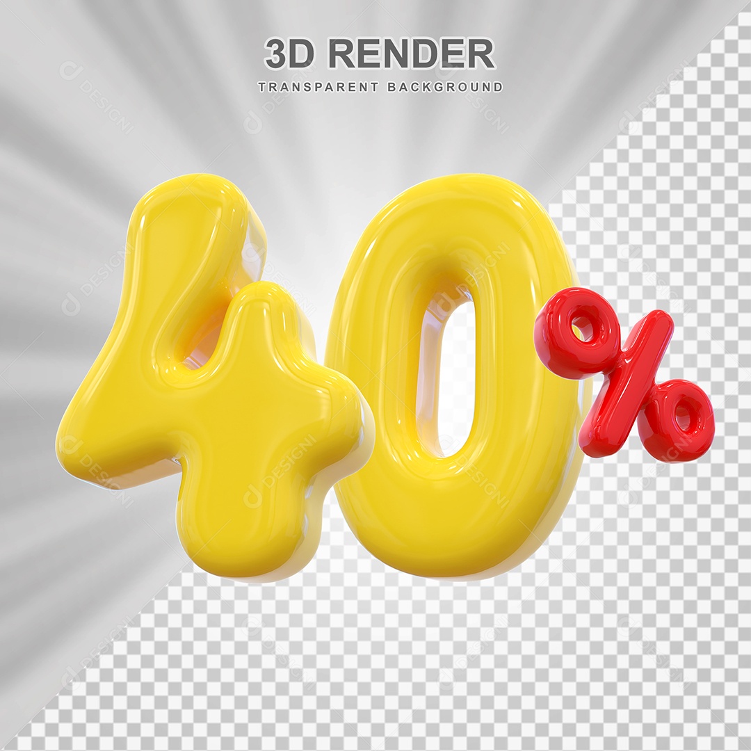 Número de Desconto 40% Elemento 3D Dourado para Composição PSD