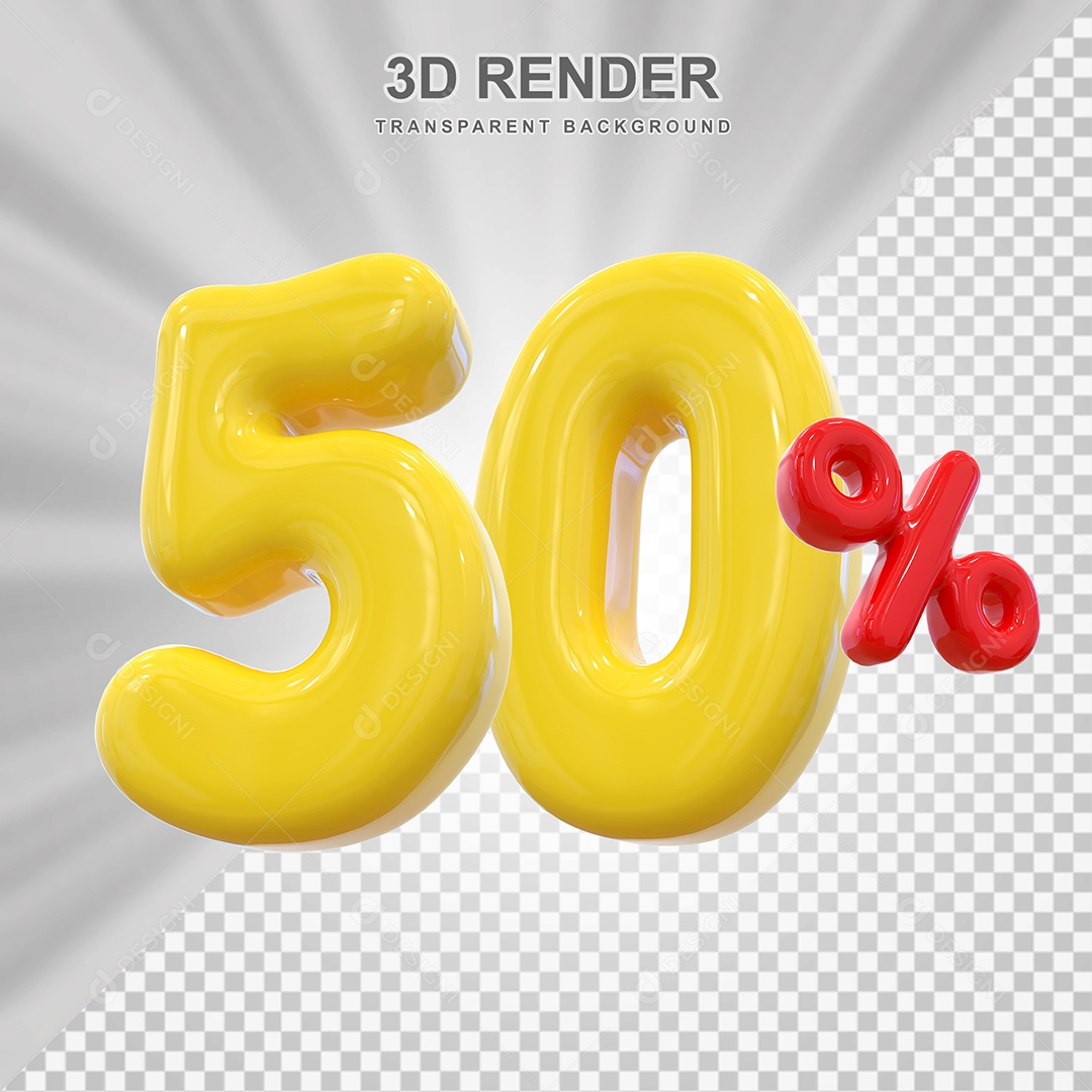 Número de Desconto 50 % Elemento 3D Dourado para Composição PSD