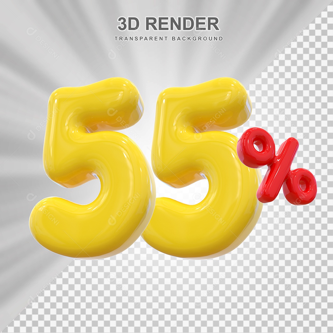 Número de Desconto 55% Elemento 3D Dourado para Composição PSD
