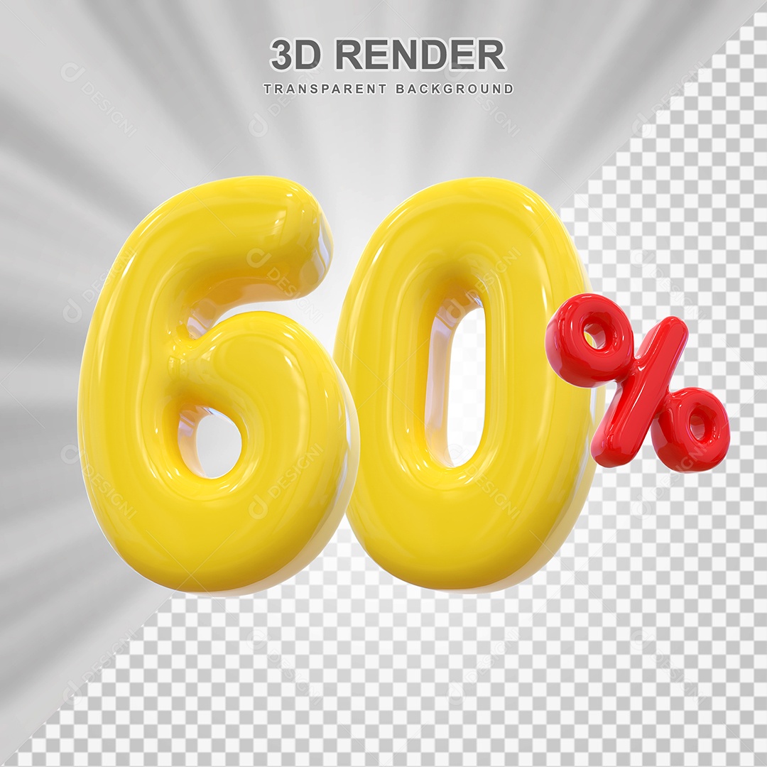 Número de Desconto 60% Elemento 3D Dourado para Composição PSD
