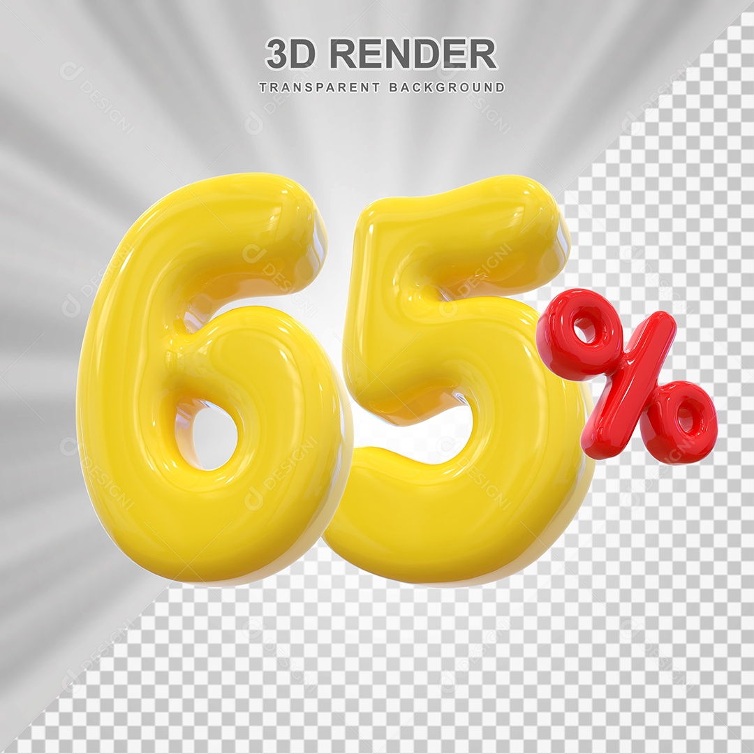 Número de Desconto 65% Elemento 3D Dourado para Composição PSD