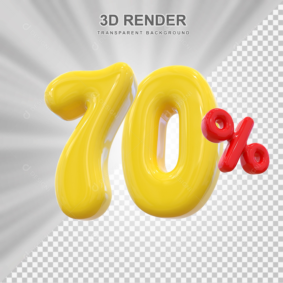 Número de Desconto 70% Elemento 3D Dourado para Composição PSD