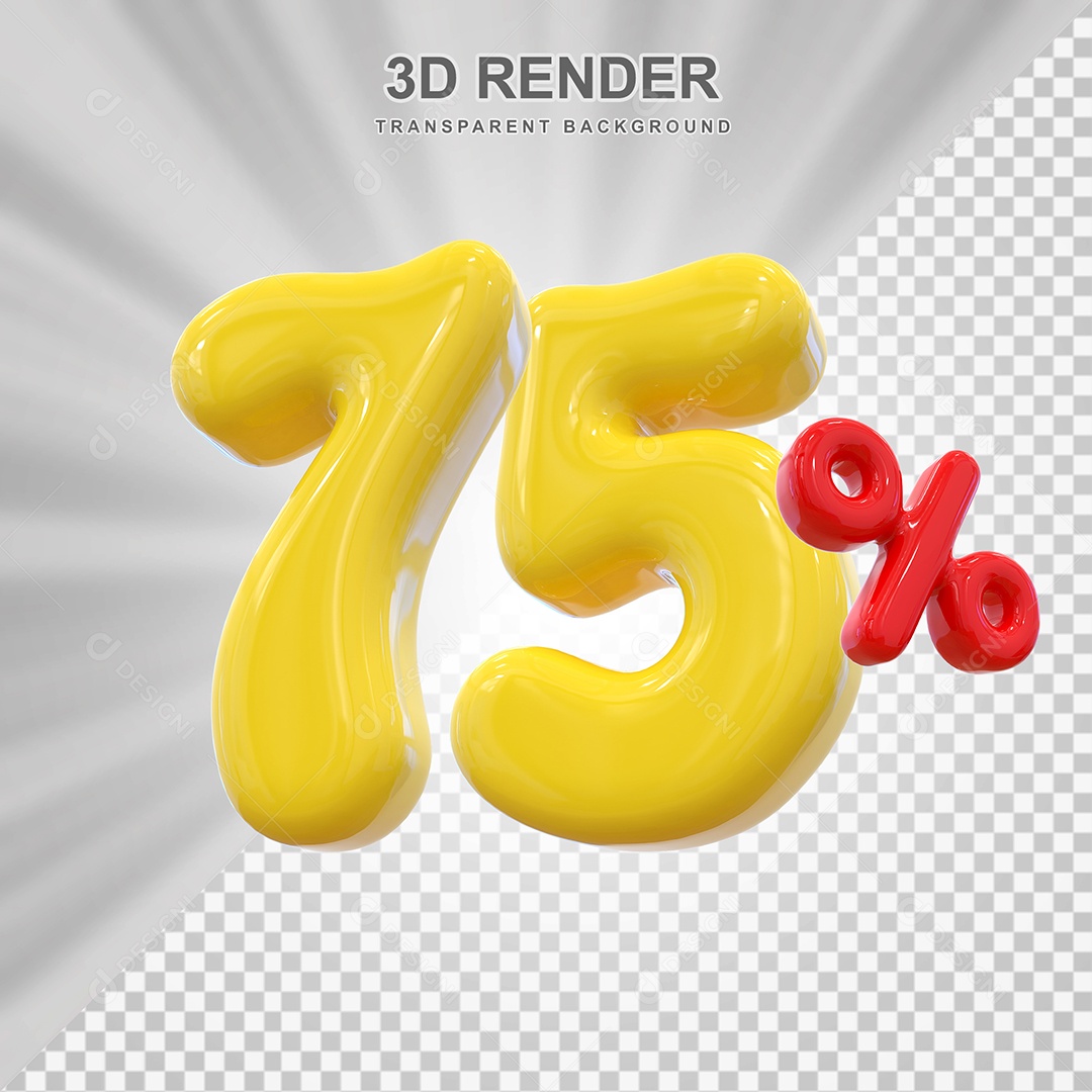 Número de Desconto 75% Elemento 3D Dourado para Composição PSD