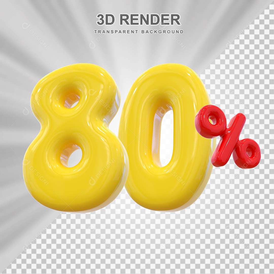 Número de Desconto 80% Elemento 3D Dourado para Composição PSD