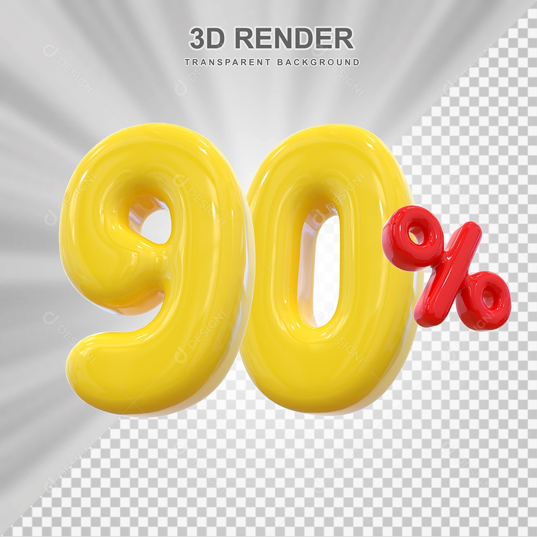 Número de Desconto 90% Elemento 3D Dourado para Composição PSD