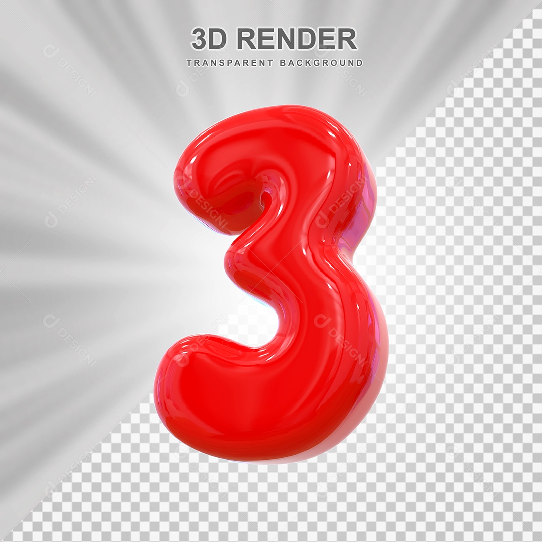 Número 3 Vermelho Elemento 3D para Composição PSD