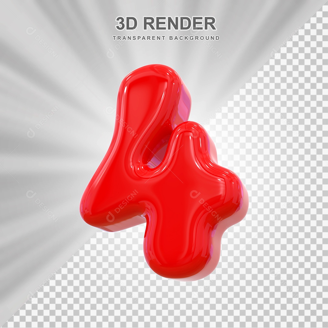 Número 4 Vermelho Elemento 3D para Composição PSD