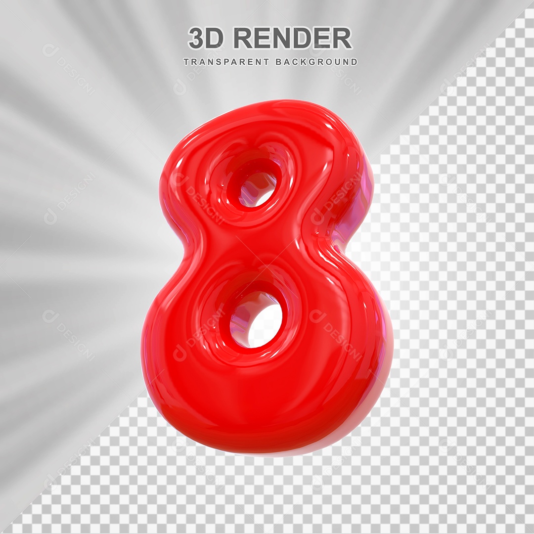 Número 8 Vermelho Elemento 3D para Composição PSD