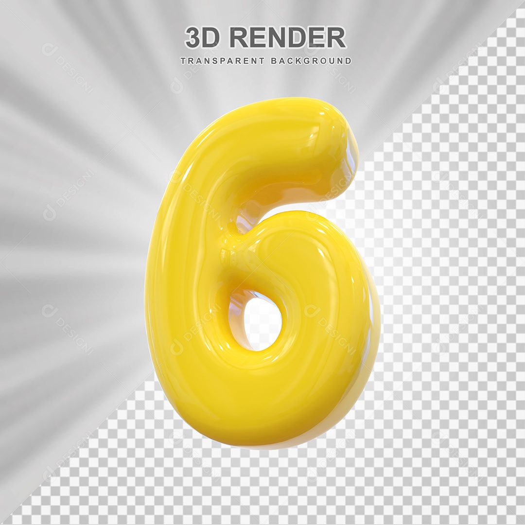 Número 6 Dourado Elemento 3D para Composição PSD