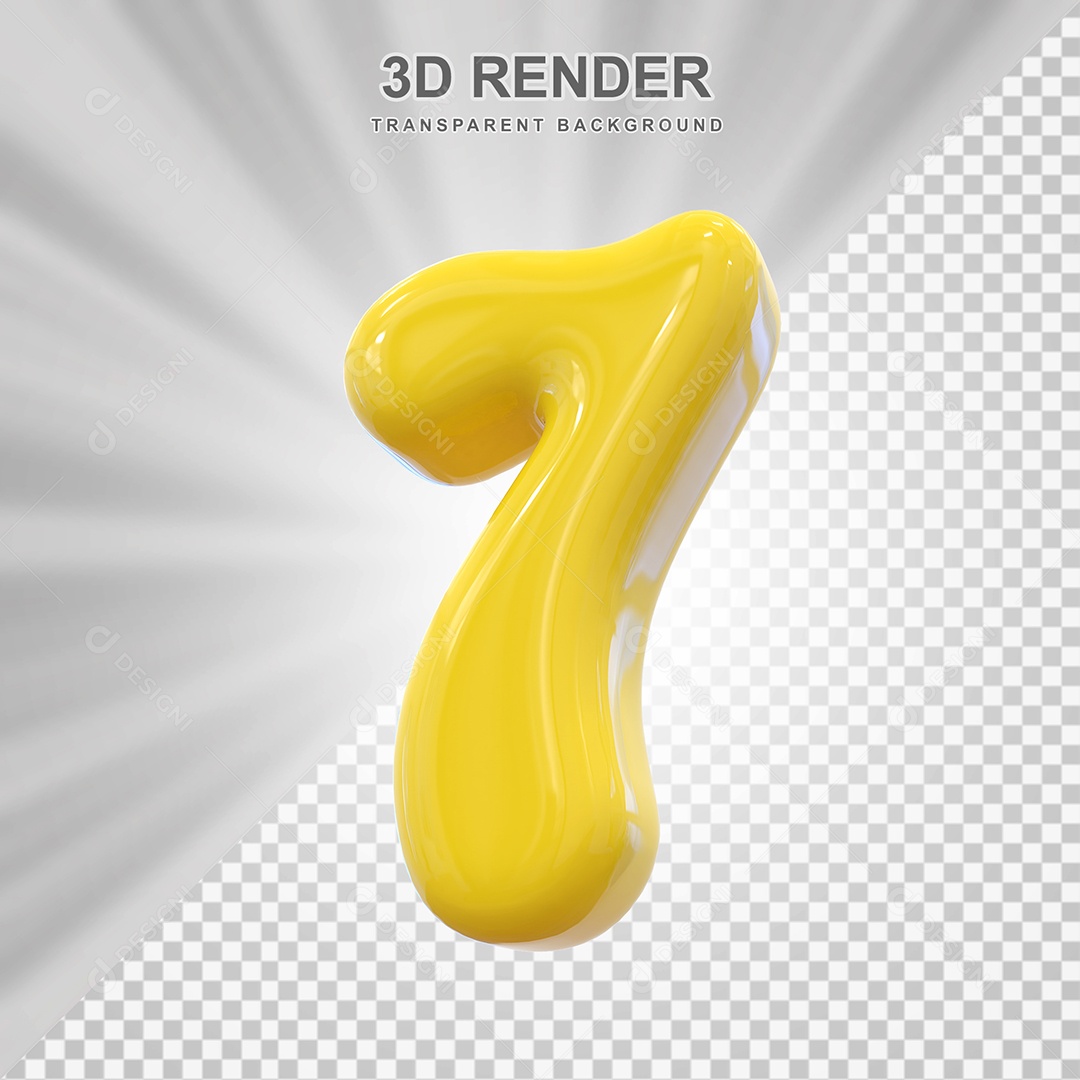 Número 7 Dourado Elemento 3D para Composição PSD