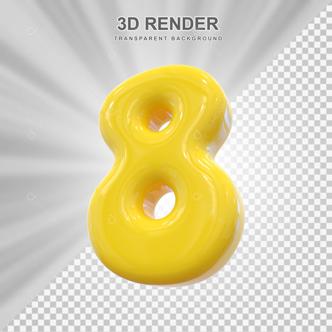 Número 8 Dourado Elemento 3D para Composição PSD