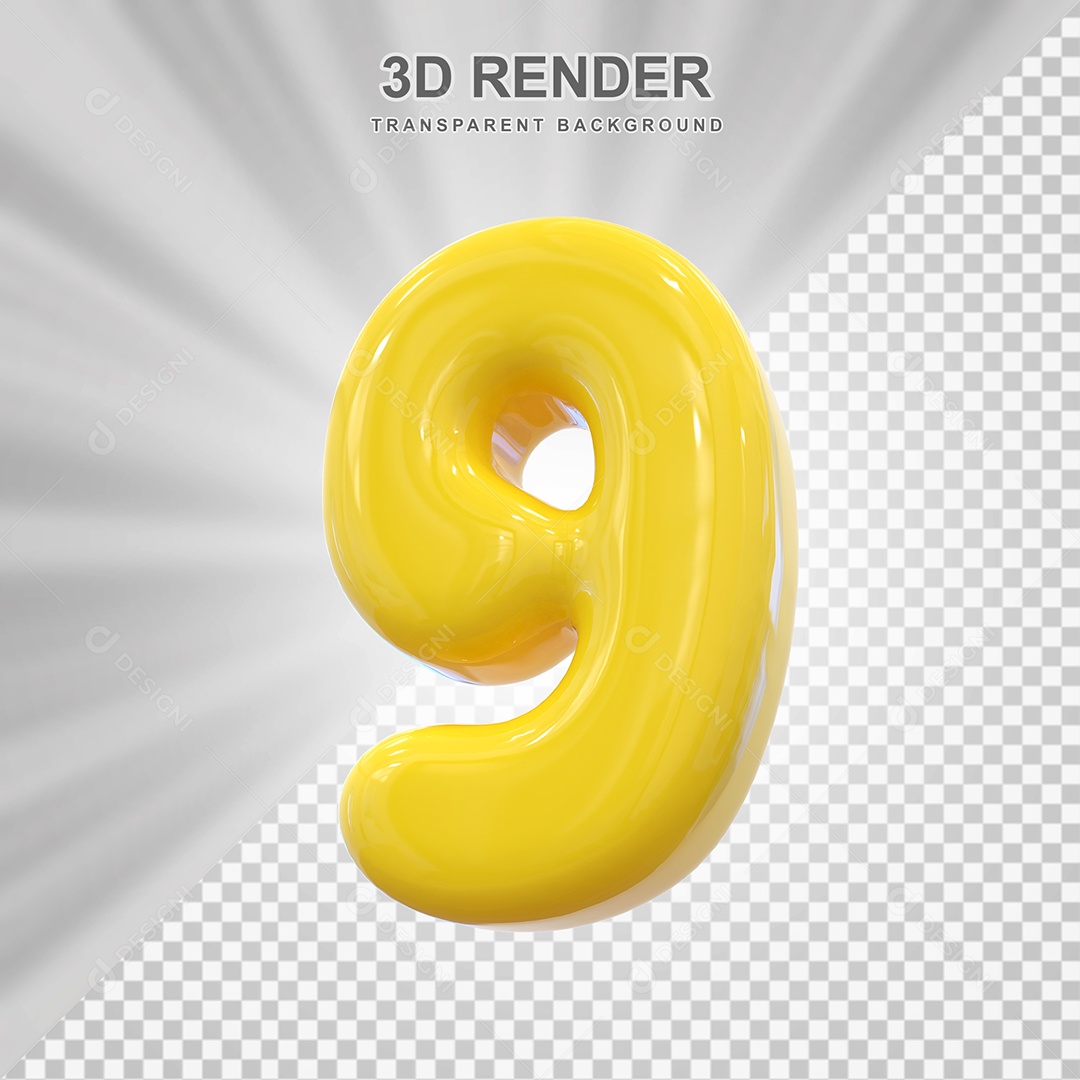 Número 9 Dourado Elemento 3D para Composição PSD