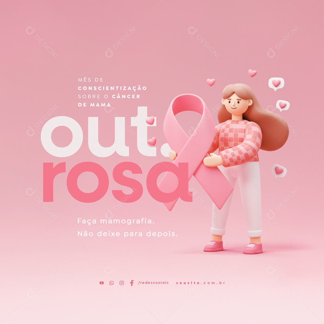 Outubro Rosa Faça Mamografia Não Deixe para Depois Social Media PSD Editável