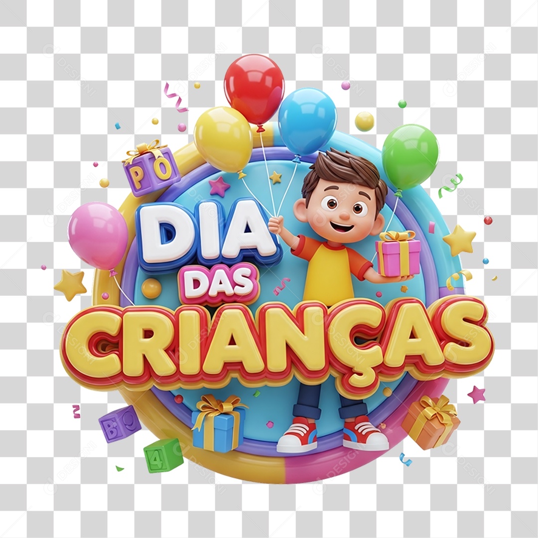 Selo 3D Dia das Crianças PNG Transparente