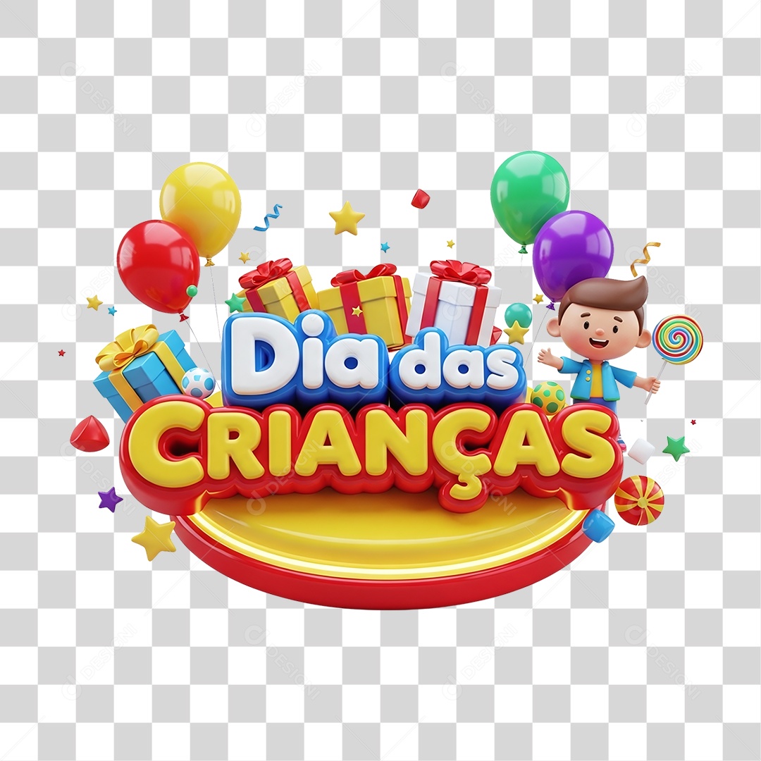 Selo 3D Dia das Crianças PNG Transparente
