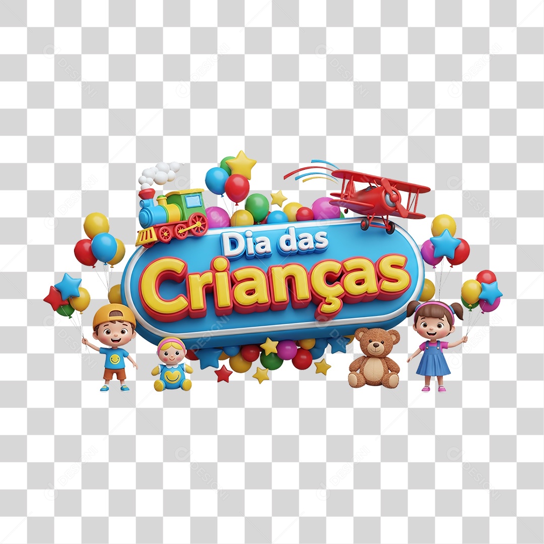 Selo 3D Dia das Crianças PNG Transparente