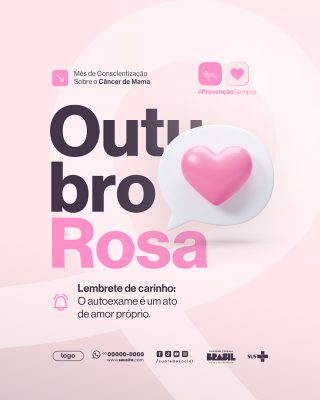 Outubro Rosa Mês de Prevenção Social Media PSD Editável