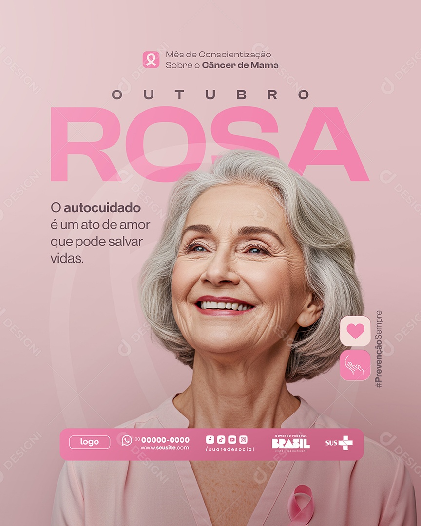Outubro Rosa Mês de Prevenção Social Media PSD Editável