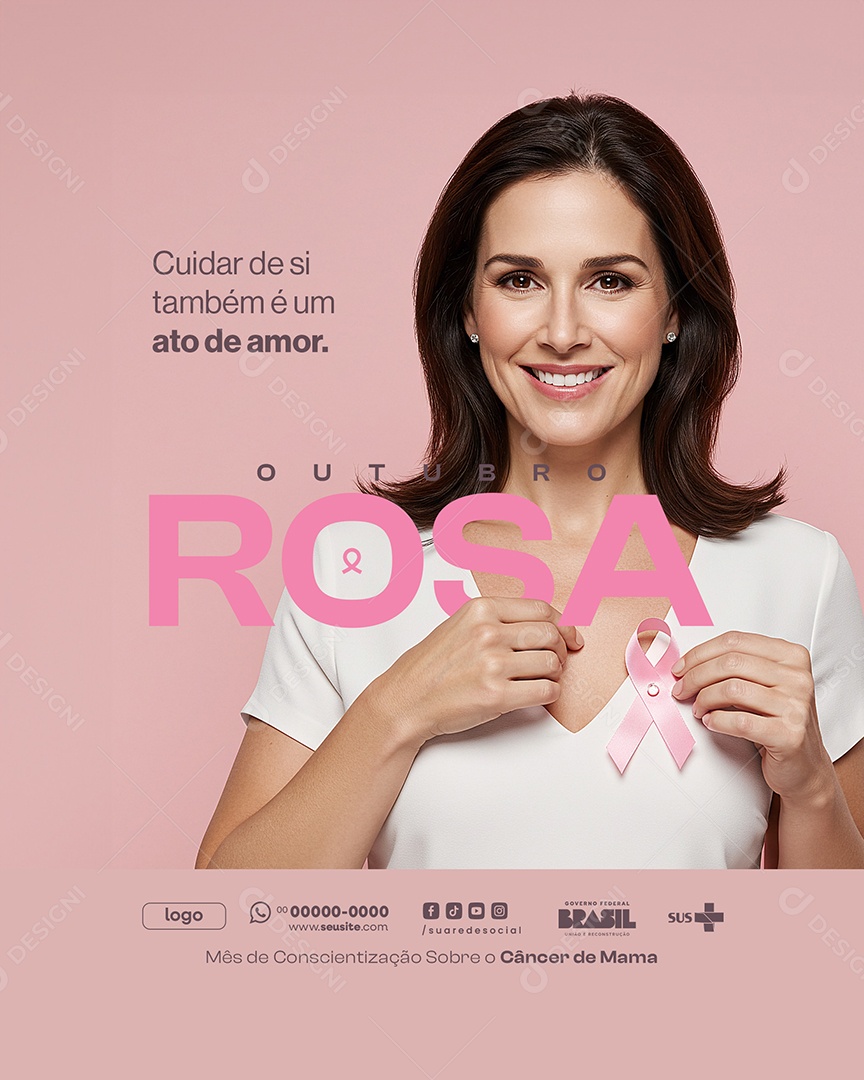 Outubro Rosa Mês de Prevenção Social Media PSD Editável