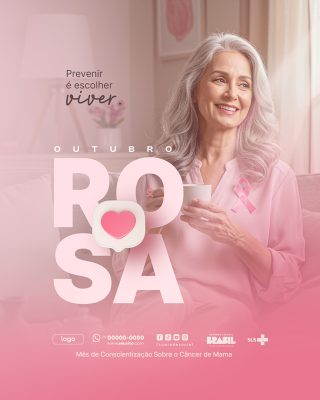 Outubro Rosa Mês de Prevenção Social Media PSD Editável