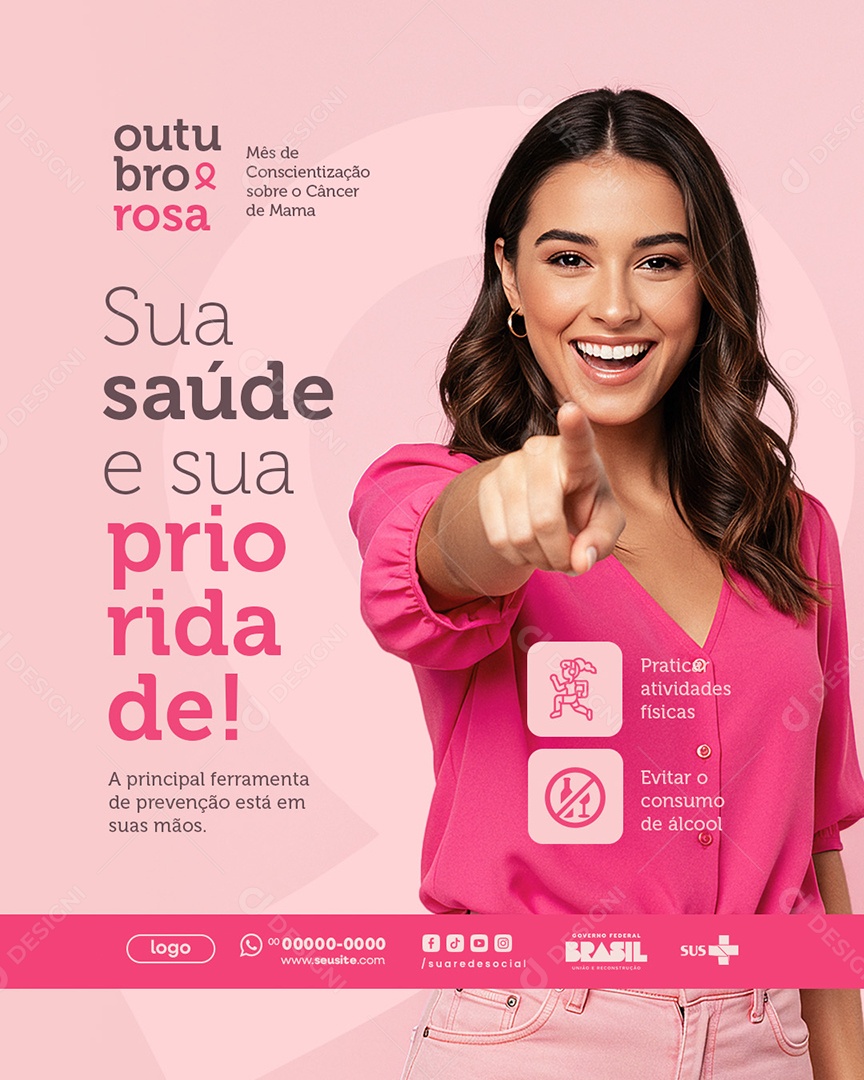 Outubro Rosa Mês de Prevenção Social Media PSD Editável