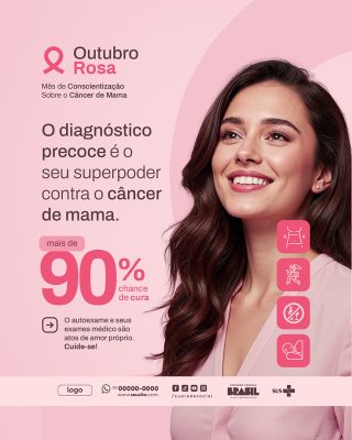 Outubro Rosa Mês de Prevenção Social Media PSD Editável