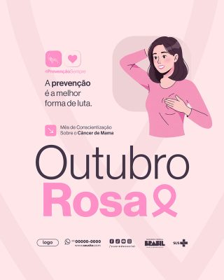 Outubro Rosa Mês de Prevenção Social Media PSD Editável