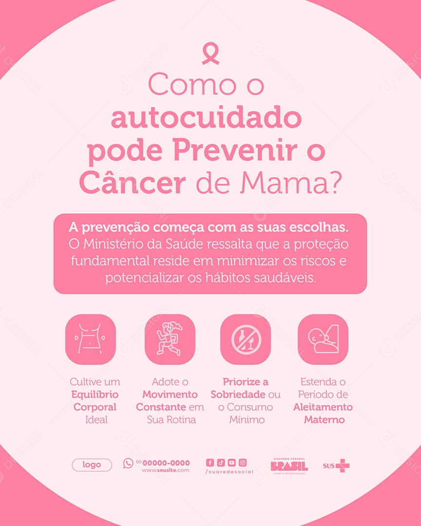 Outubro Rosa Mês de Prevenção Social Media PSD Editável