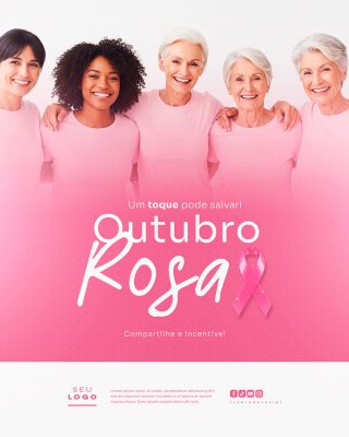 Outubro Rosa Mês de Conscientização Sobre o Câncer de Mama Social Media PSD Editável