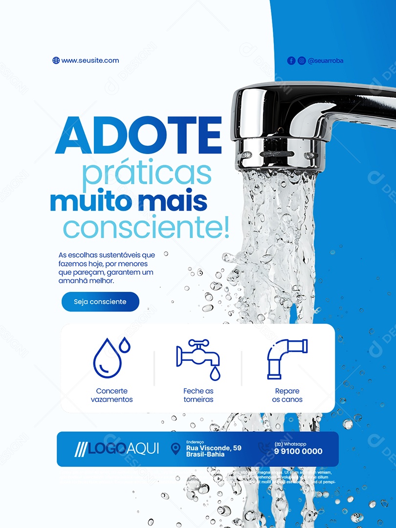 Concessionária de Água Adote Práticas Muito Mais Consciente Social Media PSD Editável
