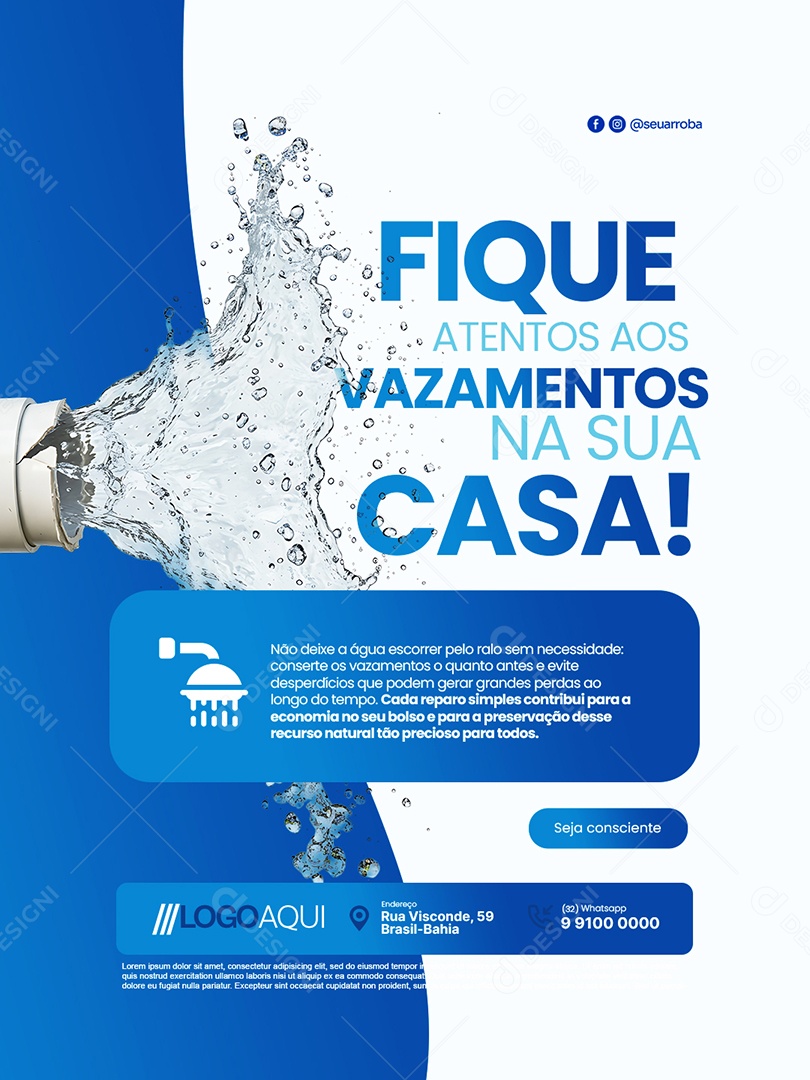 Concessionária de Água Fique Atentos aos Vazamentos Social Media PSD Editável