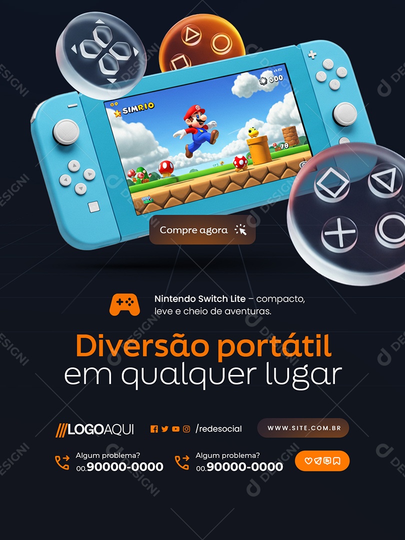 Loja de Games Diversão Portátil Social Media PSD Editável