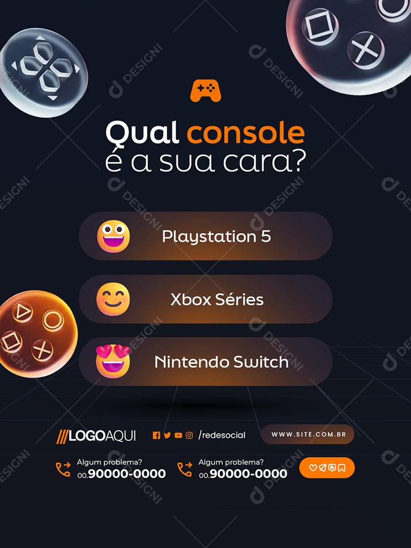 Loja de Games Qual Console é a Sua Cara Social Media PSD Editável