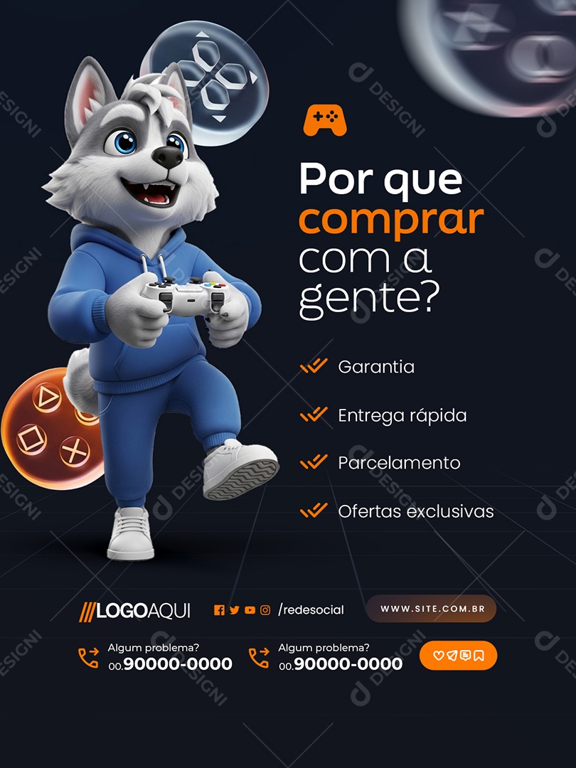 Loja de Games Por Que Comprar com a Gente Social Media PSD Editável