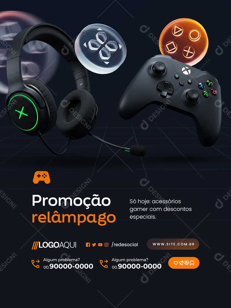 Loja de Games Promoção Relâmpago Social Media PSD Editável