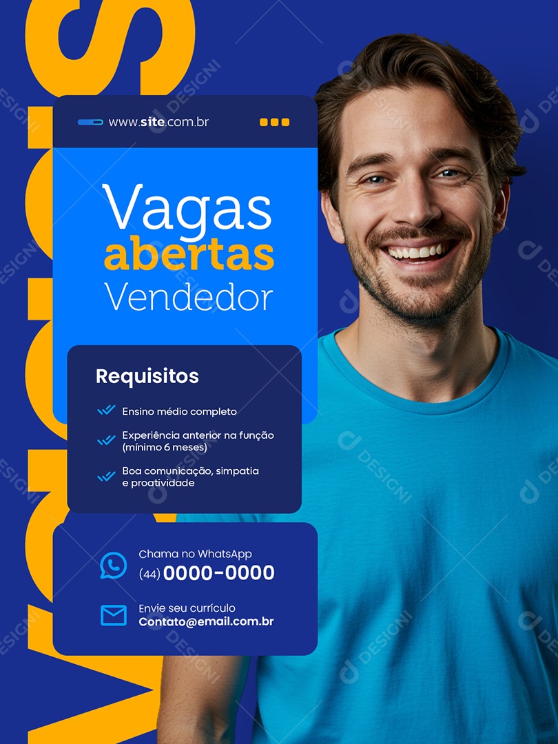 Vaga de Emprego Vagas Abertas Vendedor Social Media PSD Editável