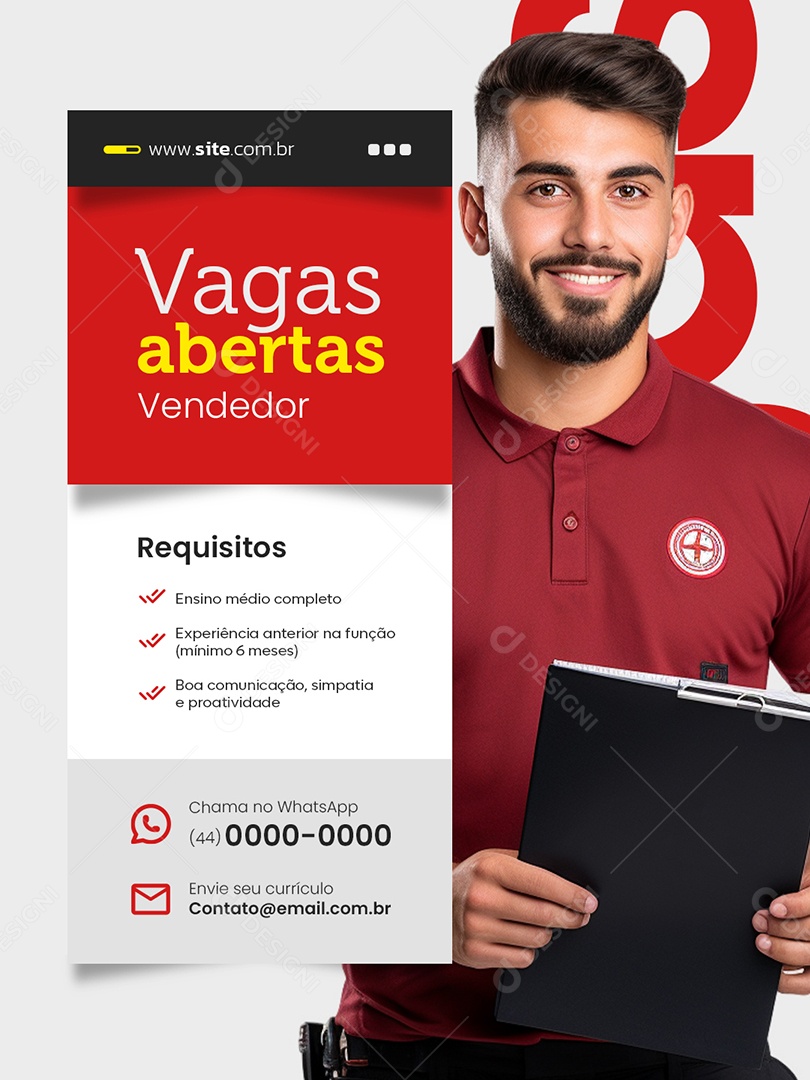 Vaga de Emprego Vagas Abertas Vendedor Social Media PSD Editável