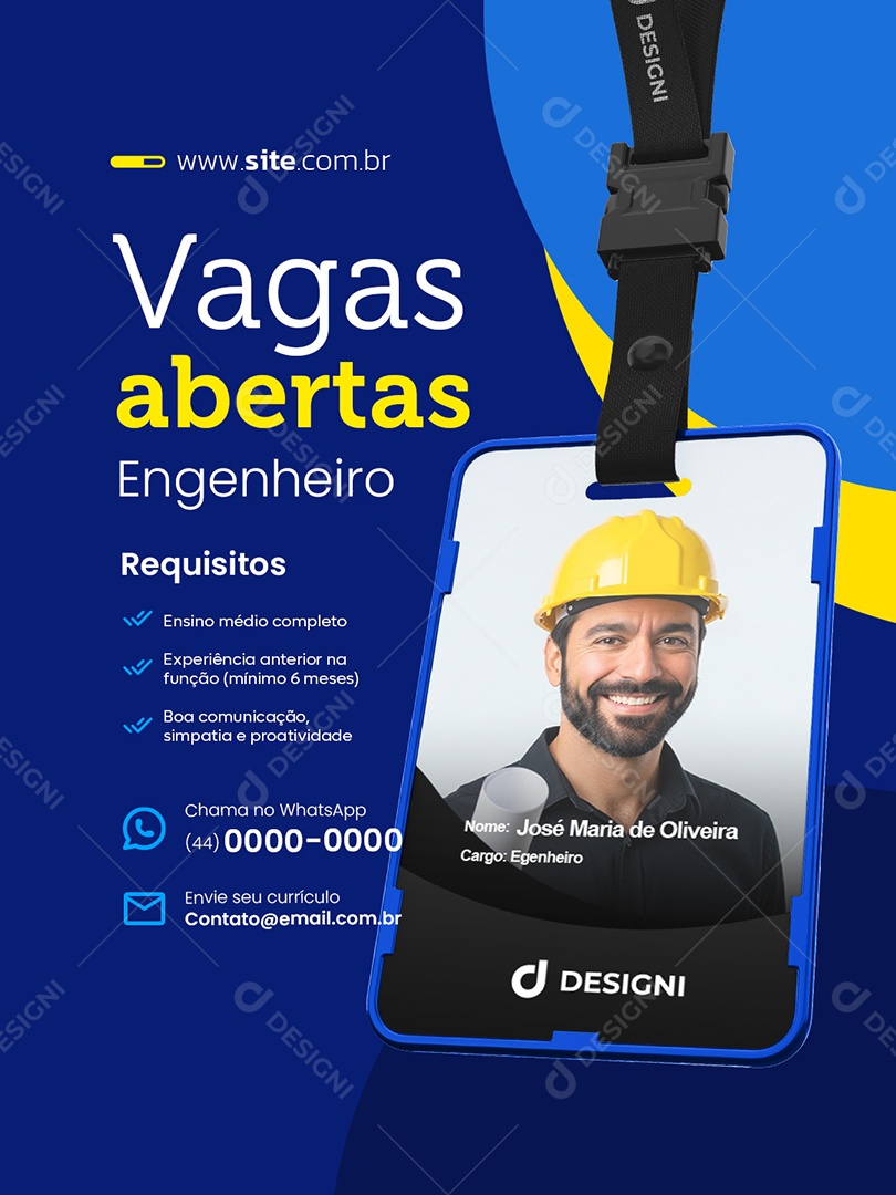 Vaga de Emprego Engenheiro Social Media PSD Editável