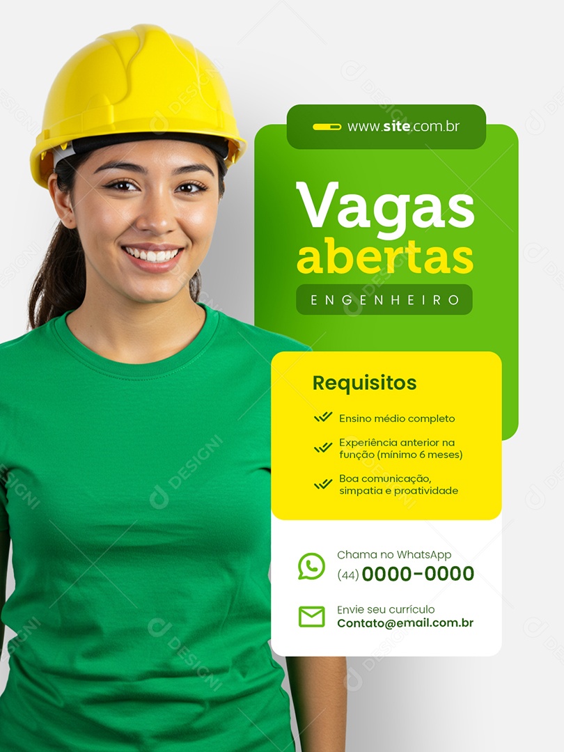 Vaga de Emprego Vagas Abertas Engenheiro Social Media PSD Editável