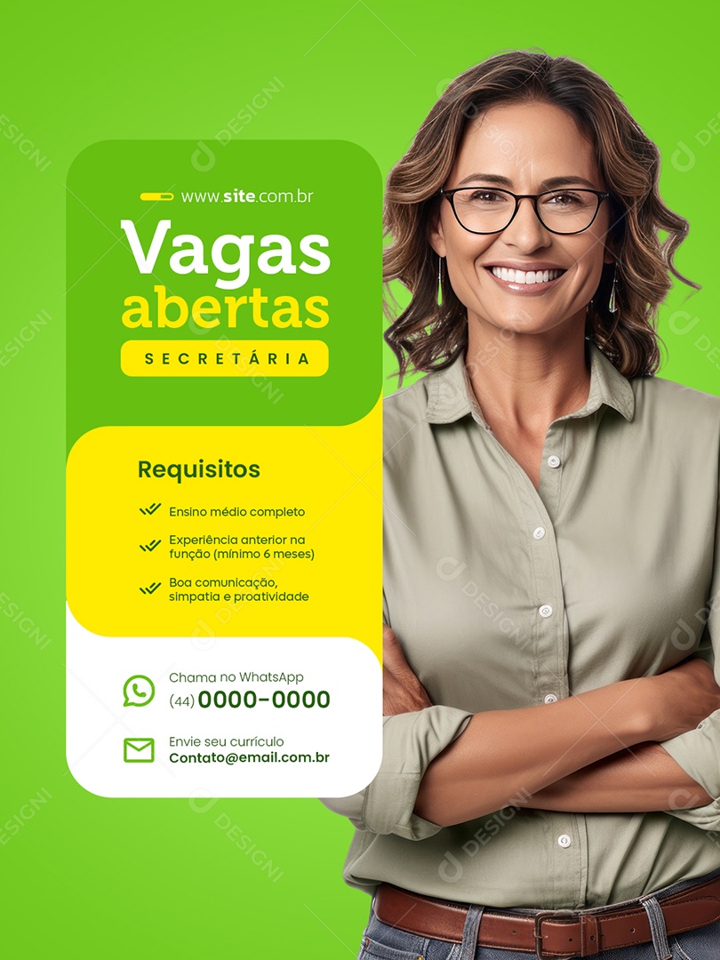 Vaga de Emprego Secretária Social Media PSD Editável