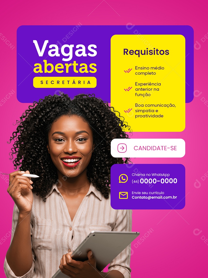 Vaga de Emprego Secretária Social Media PSD Editável
