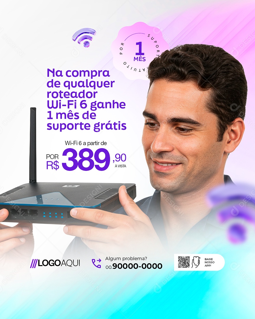 Provedor de Internet Um Mês de Suporte Grátis Social Media PSD Editável