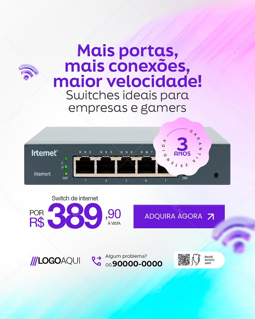 Provedor de Internet Mais Portas Mais Conexões Social Media PSD Editável