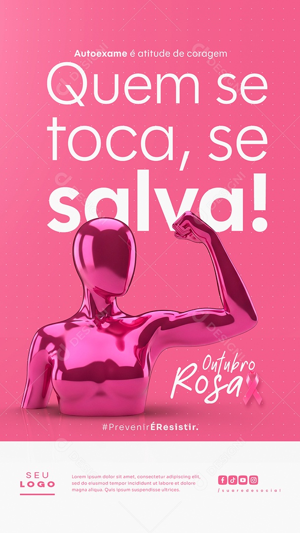 Story Outubro Rosa Quem se Toca se Salva Social Media PSD Editável
