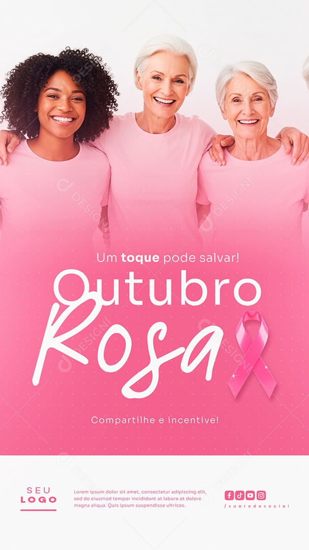 Story Outubro Rosa Um Toque Pode Salvar Social Media PSD Editável