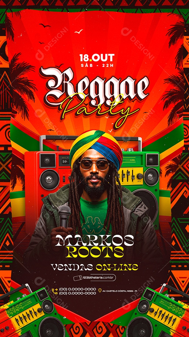 Story Flyer Reggae Party Social Media PSD Editável