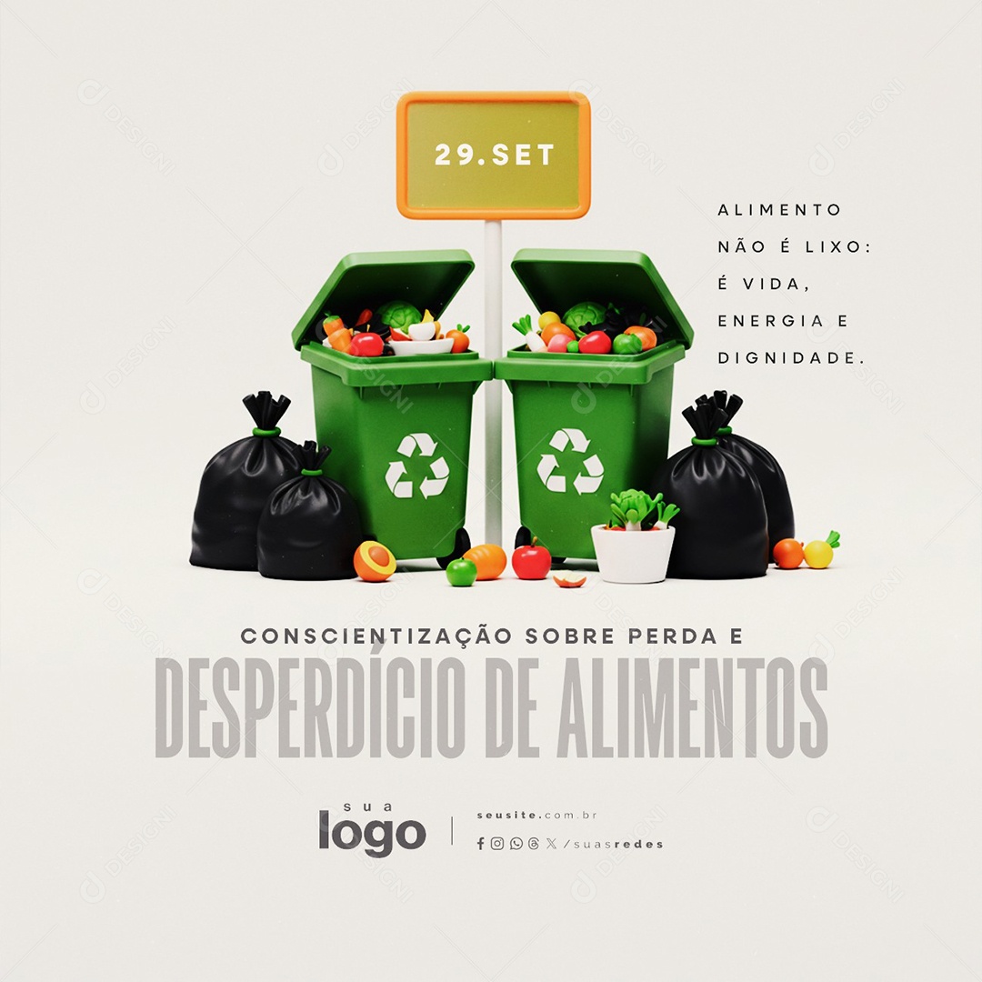 Dia da Perda e Desperdício de Alimentos 29 de Setembro Social Media PSD Editável