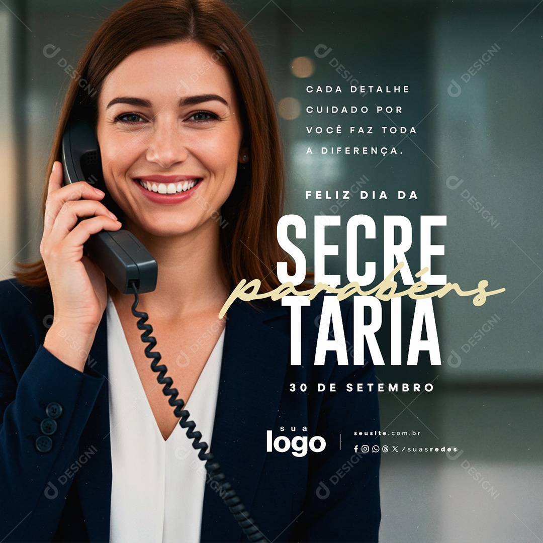 Feliz Dia da Secretária 30 de Setembro Parabéns Social Media PSD Editável