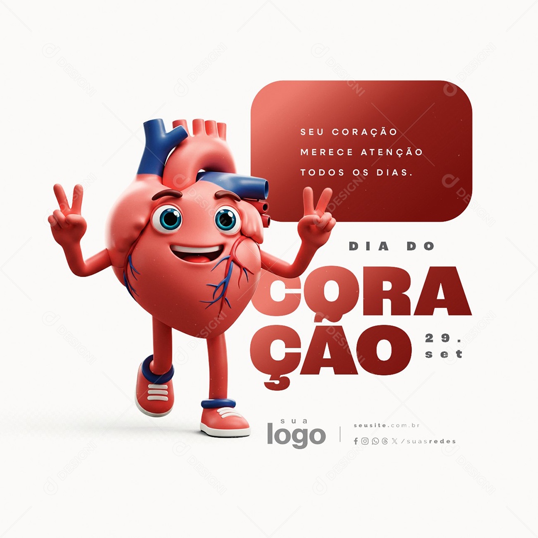 Dia do Coração 29 de Setembro Seu Coração Merece Atenção Social Media PSD Editável